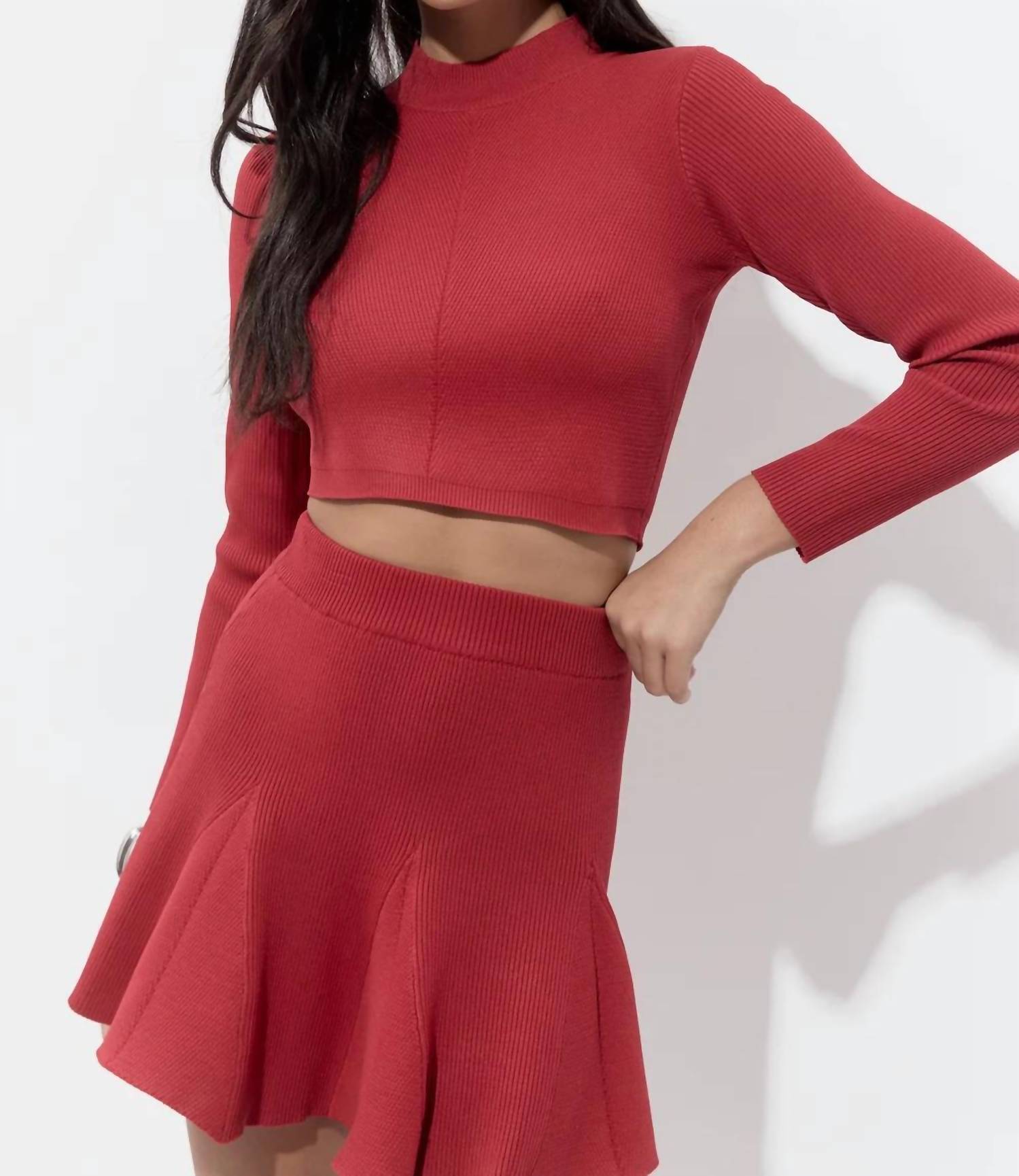 New Adelyn Rae Carrie High Neck Knit Top In Red
